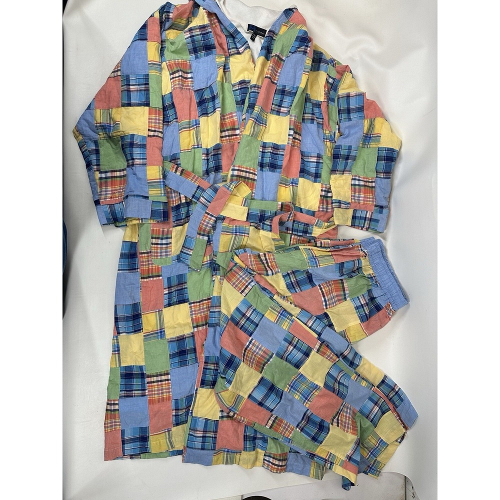 Majestic Robe Pants Set Cotton Madras Plaid Terry Cloth Lined Men's Size XL/2XL